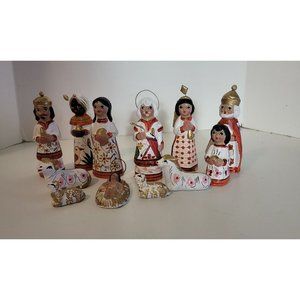 Vintage Mexican Pottery Nativity Tonala?? Hand Made Hand Painted Folk Art